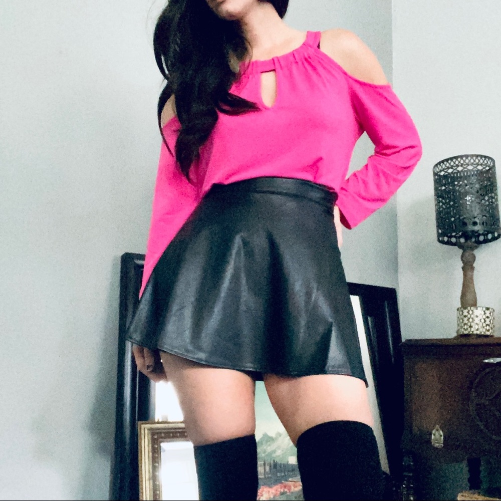 INC Neon Pink Cold Shoulder Keyhole Cut Out Blouse Top